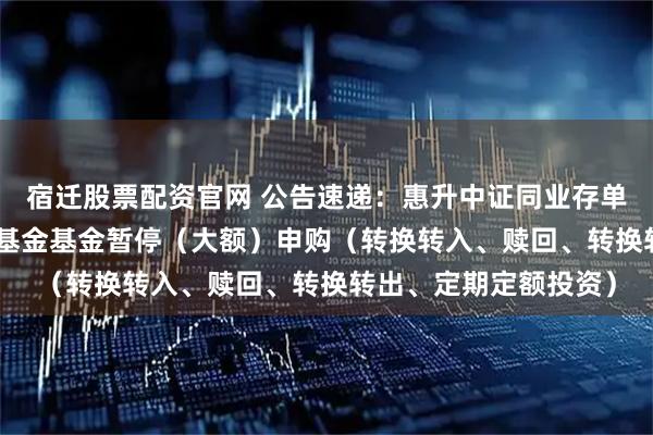 宿迁股票配资官网 公告速递：惠升中证同业存单AAA指数7天持有期基金基金暂停（大额）申购（转换转入、赎回、转换转出、定期定额投资）